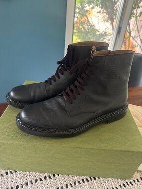 Gucci Black Leather Lace-Up Men's Ankle Boots